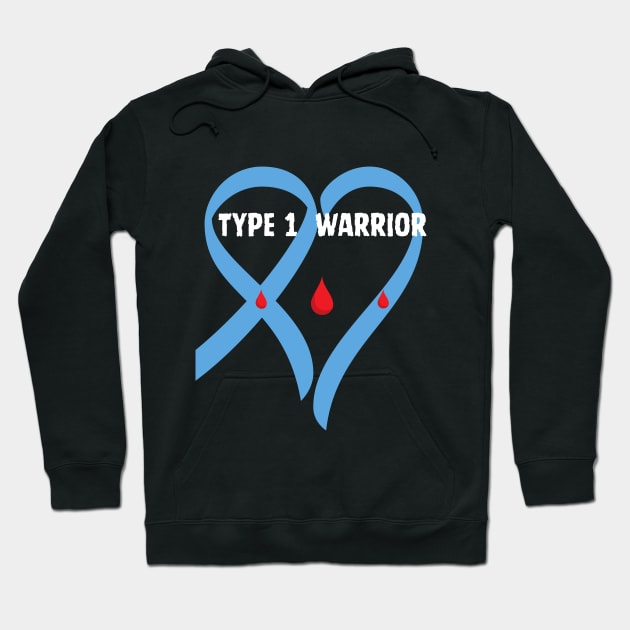 Blue Ribbon Type 1 Diabetic Warrior Hoodie by Diabeticsy